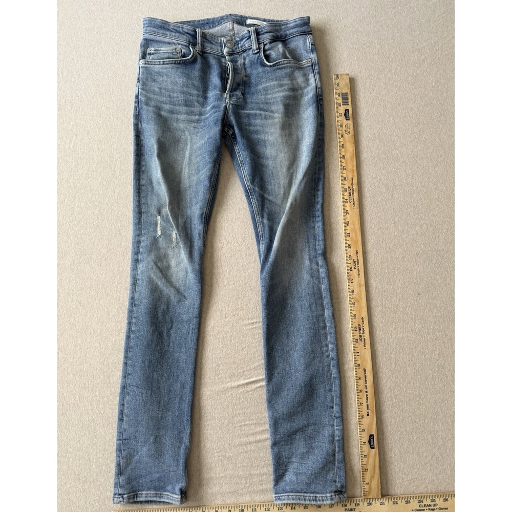 All Saints Woman's Blue Jeans Straight Leg Button Fly Jeans Cigarette Size 31w